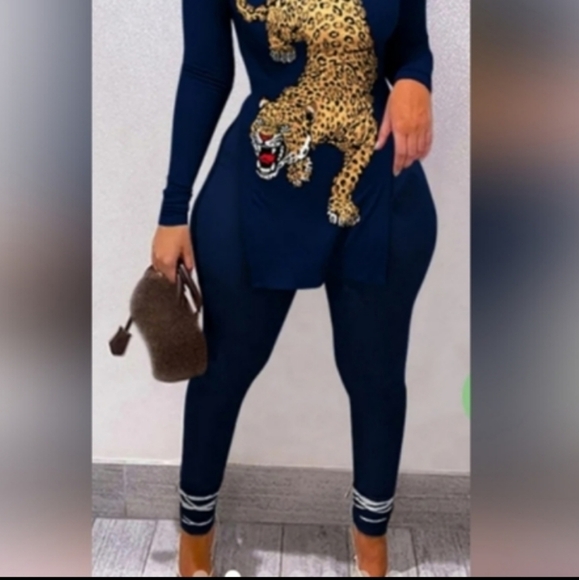 NEW NAVY BLUE SEXY 2 PIECE STRETCH PANTS SET PLUS SIZE 1XL - Picture 7 of 8